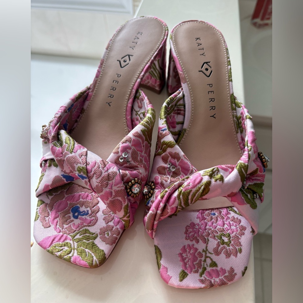 Katy Perry Collections Pink and Green Floral Mules